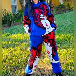 Womens Boutique two piece matching knit jogger set anime hoodie dress